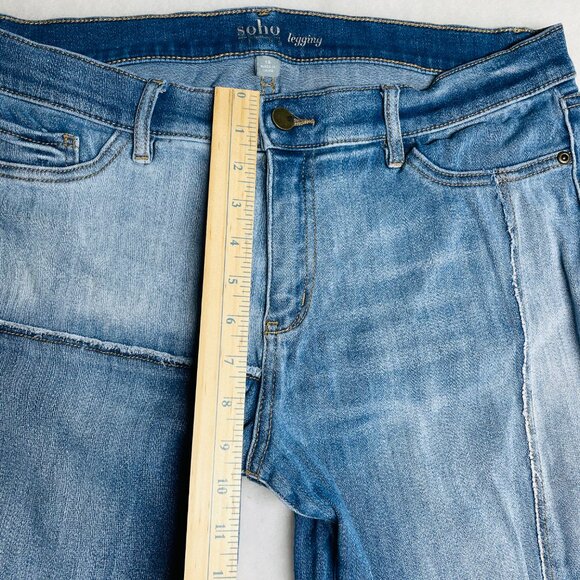 Soho Womens Blue Denim Patchwork Cross Over Straight Leg Legging Jeans Size 14 - Picture 4 of 10